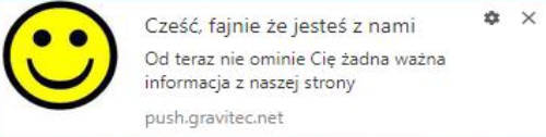 Powiadomienia web push - tekst powitalny